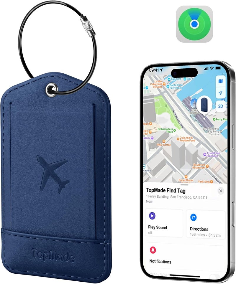 TopMade Smart Luggage Tag with Find My, Premium Leather Luggage Tags for Suitcase, Travel Bags, Backpacks, Anti-Lost Suitcase Tag Tracker for Travel with Privacy Name Card, Rechargeable - Image 1
